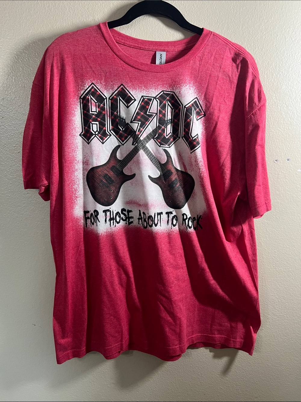 AC/DC Pink Short Sleeve Tee with Crossed Guitars Graphic